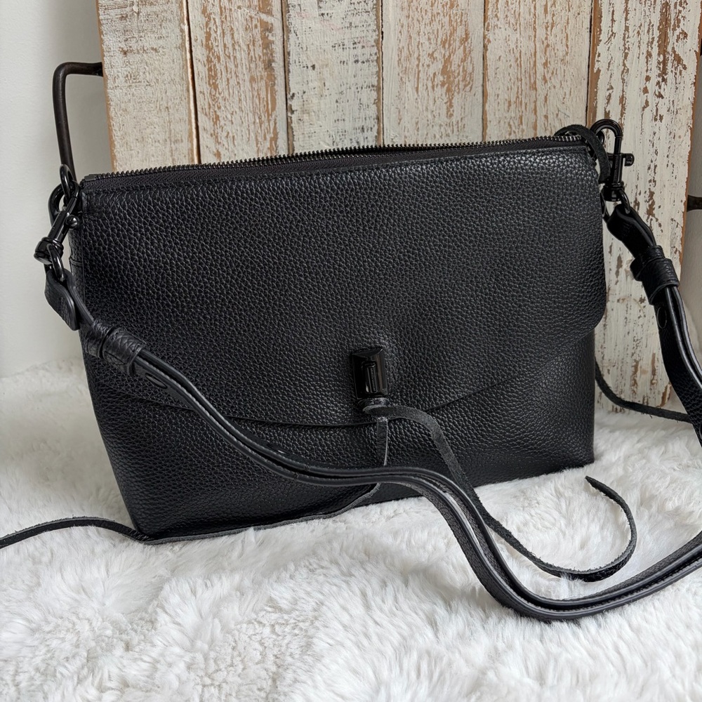 Rebecca Minkoff Darren Top Zip Leather Shoulder Bag in black